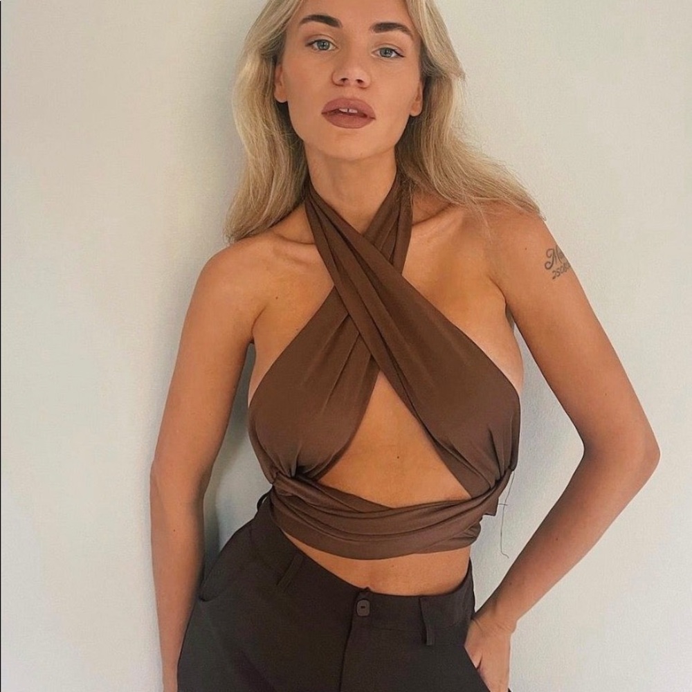 Verge Girl brown halter wrap top size S NWT
